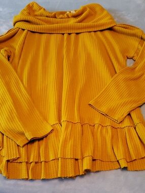 Women's Mustard Yellow Ruffle-Hem Long Sleeve Dress